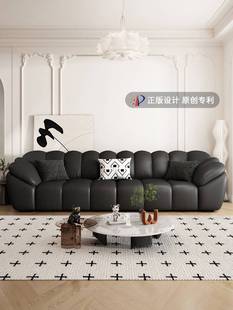 意式真皮沙发客厅小户型简约现代直排黑色沙发头层牛皮花贝沙发
