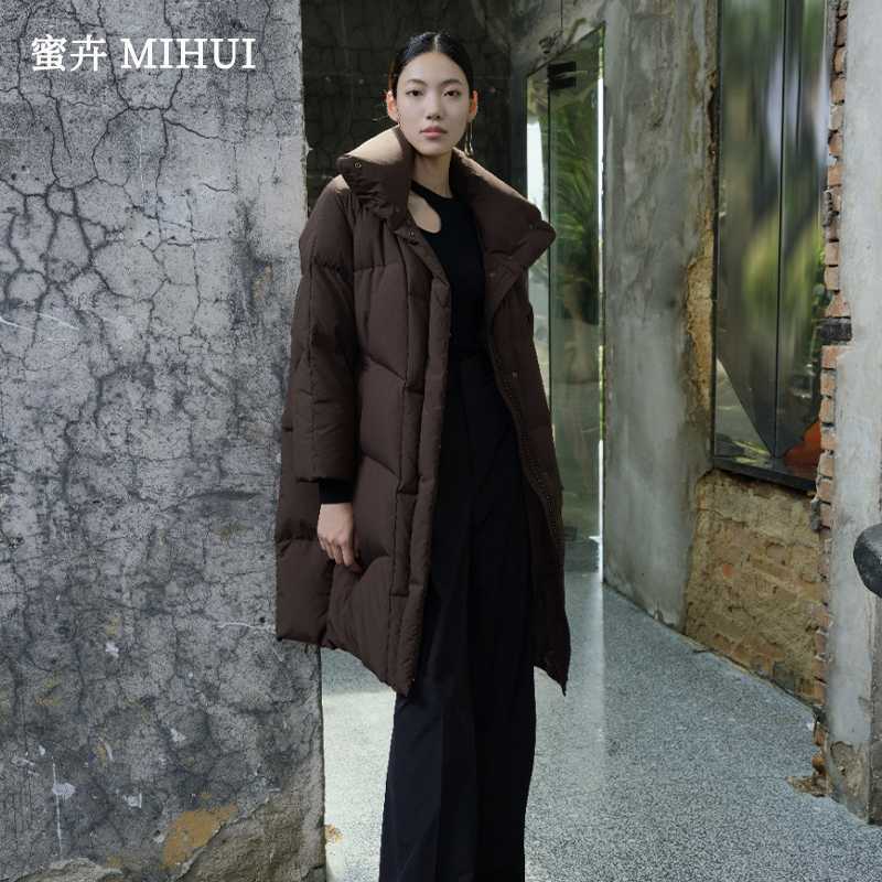 蜜卉(MIHUI)鹅绒服秋冬季中长款过膝新设计感韩版加厚外套羽绒服