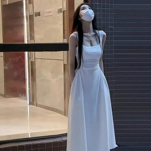 白色吊带连衣裙子女2023夏季新款法式茶歇小个子初恋收腰a字长裙