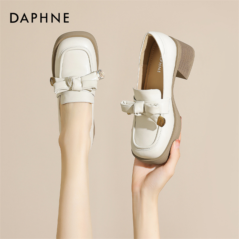 达芙妮Daphne ~高跟乐福鞋女2023秋季新款厚底英伦小皮鞋粗跟单鞋