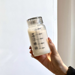 牛奶杯刻度玻璃水杯家用带盖便携豆浆杯男女学生外带早餐咖啡杯子