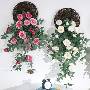 仿真玫瑰装饰客厅植物室内壁挂假花绿植挂墙壁上吊兰吊篮酒店阳台
