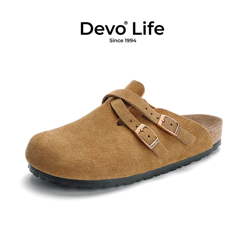 Devo/的沃软木拖鞋包头半拖半包