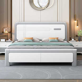 床 实木床 现代简约双人床主卧白色北欧出租房用1.5米全实木床