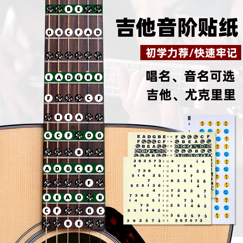 吉他音阶贴纸音名简谱自学新手乐理唱名指板贴电吉他初学尤克里里