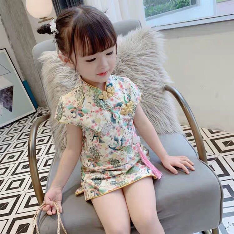 巴­拉巴­拉韩系童装女童2023新款夏装儿童旗袍裙公主裙中国风连衣
