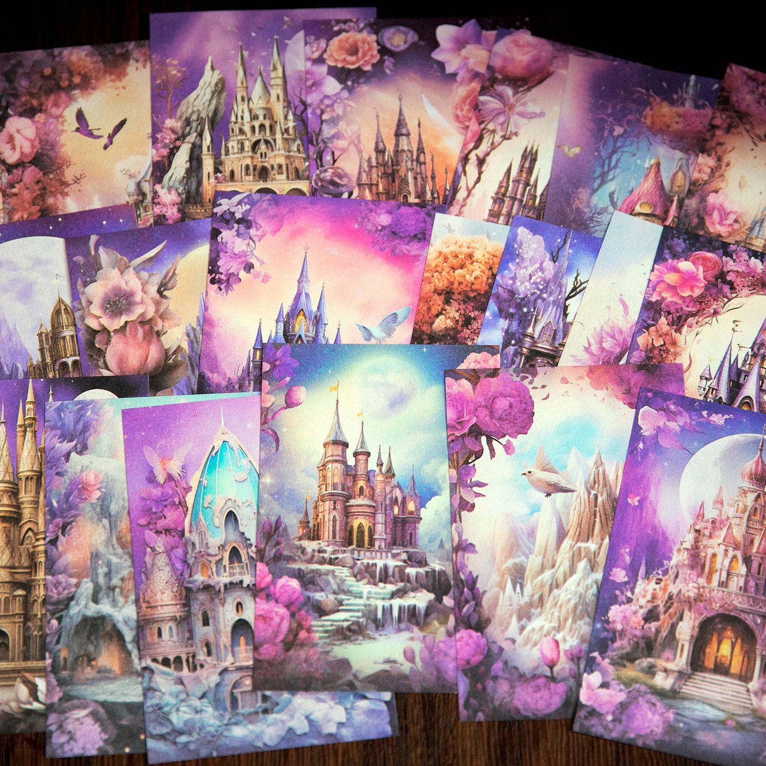 言己素材纸花之古堡系列复古梦幻手帐装饰素材40张入4款