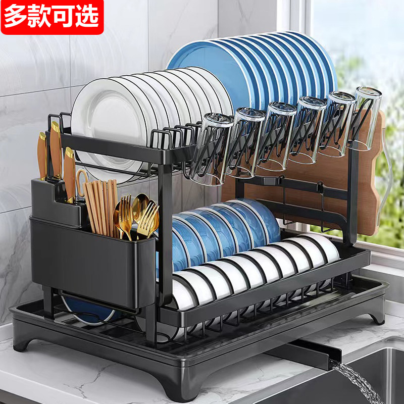 厨房台面碗碟沥水杯架筷筒刀架一体多功能可拆卸收纳碗碟盘置物架