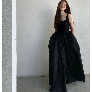 高级感黑色吊带连衣裙子女夏季2024新款茶歇法式气质收腰显瘦长裙