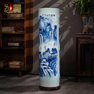 景德镇陶瓷大花瓶青花瓷客厅落地箭筒中式装饰摆件1米.直筒特大号