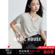 Basic House/百家好纯色绵羊毛T恤宽松女休闲v领短袖内搭上衣春夏