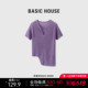 Basic House/百家好纯色不规则潮流针织衫夏季新款设计感短袖上衣
