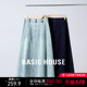 Basic House/百家好水洗牛仔半身裙夏新款复古高腰中长款A字伞裙