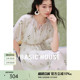 Basic House/百家好碎花莱赛尔连衣裙波嬉风小个子系带短袖裙子夏
