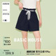 Basic House/百家好可露丽蕾丝系带设计休闲短裤夏新款高腰A字裤