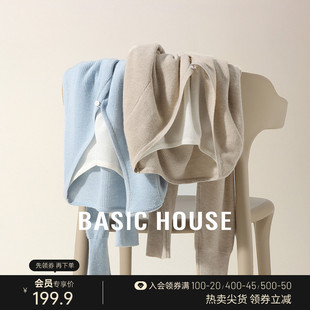 Basic House/百家好假两件绵羊毛针织衫女春季薄款套头长袖上衣