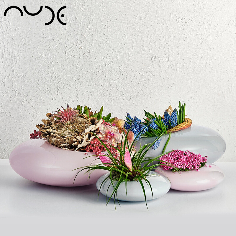 nude土耳其进口水晶玻璃欧式创意客厅卧室台面插花养花瓶花器粉色