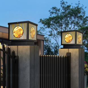 简约中式别墅大门口柱子灯庭院花园围墙柱头灯太阳能户外柱头灯
