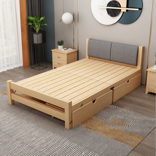 实木软靠折叠床带抽屉家用成人单人床双人床现代简约儿童床午休床