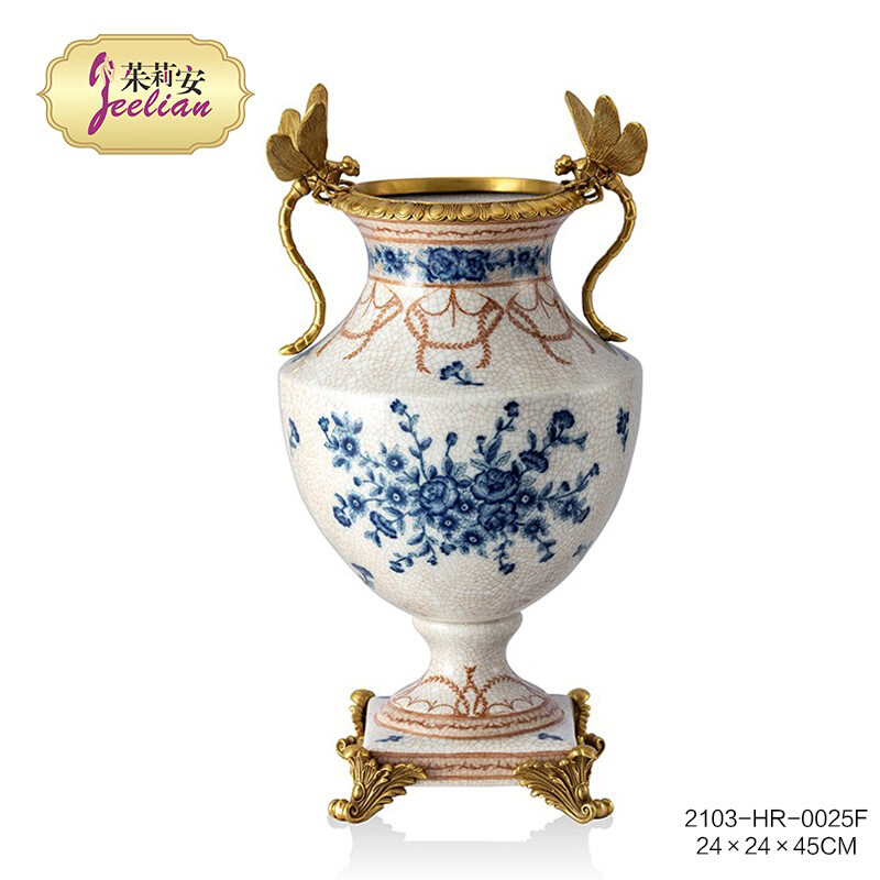 茱莉安法式奢华新中式青花瓷艺术花瓶浪漫手绘果盘盖盒装饰摆件