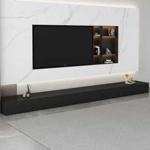 黑色岩板地台定制电视柜高端现代简约客厅地柜电视机柜落地柜3米6