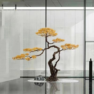 新中式铁艺迎客松摆件酒店售楼处玄关楼道创意金属树装饰造景雕塑