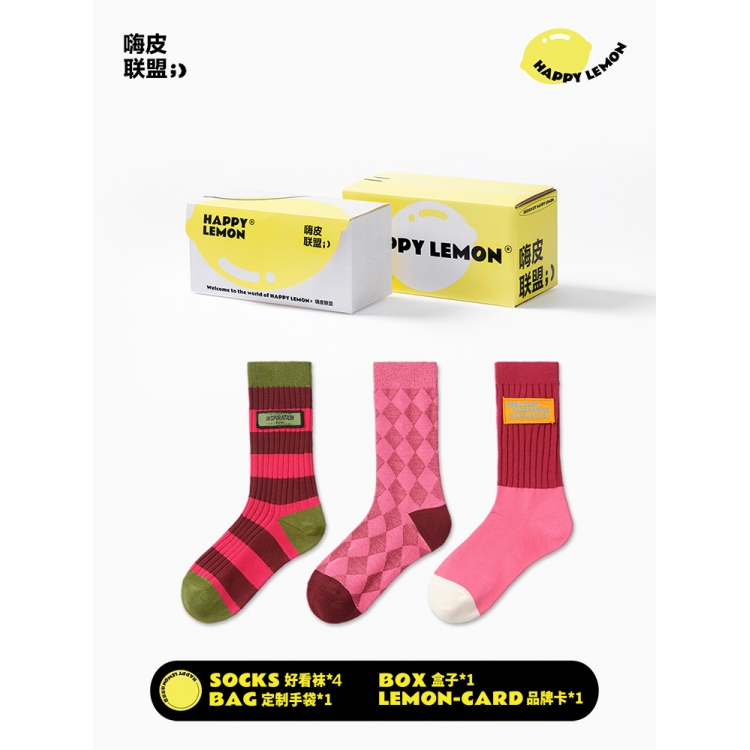 HAPPYLEMON袜子女中筒袜夏季ins潮外穿可爱字母条纹春秋长棉袜子