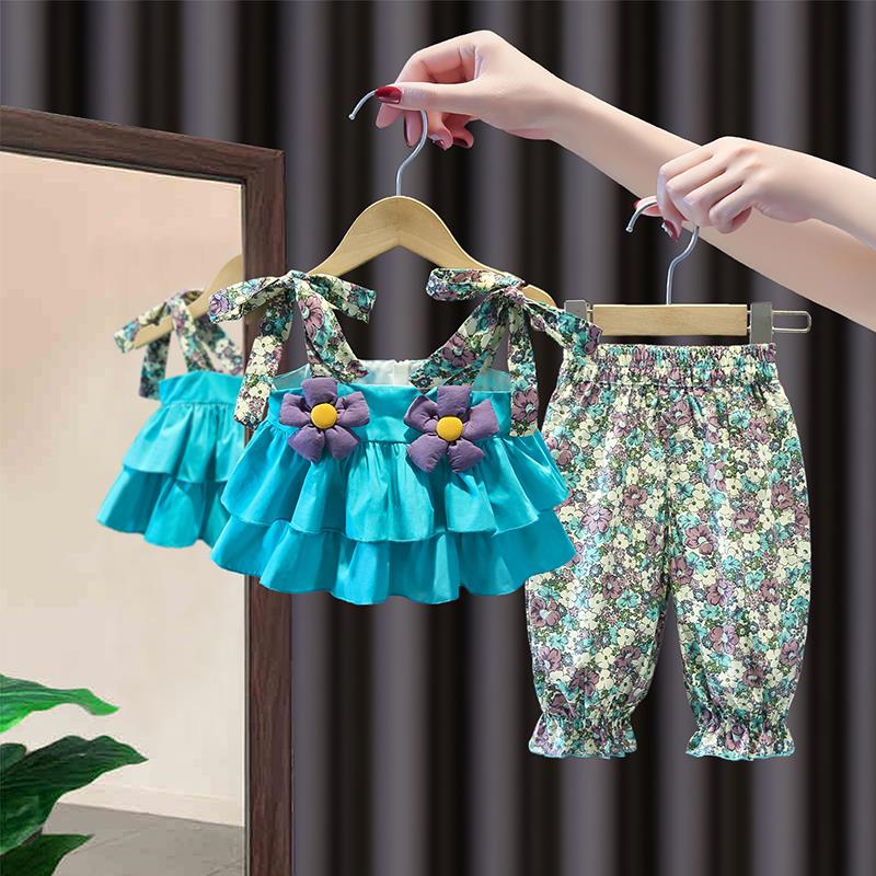 女童吊带套装2024新款夏季儿童洋气韩版童装小童时髦女宝宝两件套