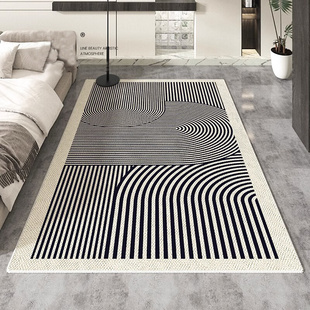地毯客厅2023新款长方形书房法式黑白简约格子卧室沙发床边地垫子