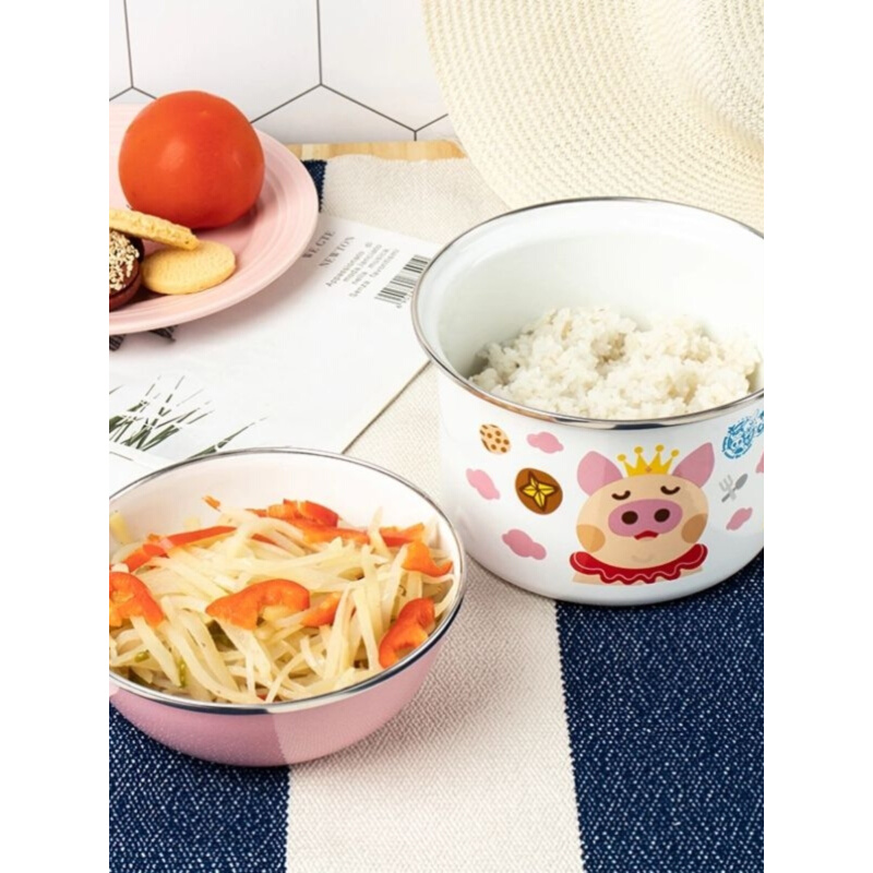 芙蓉润家搪瓷泡面碗带盖上班食堂饭盒日式家用便当碗学生打饭神器