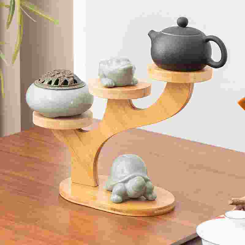 桌面茶杯收纳置物架子小型博古架实木中式紫砂壶茶具茶叶摆件展示