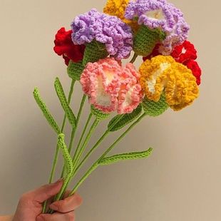 成品手工花束编织康乃馨仿真花朵自制毛线母亲节礼物送妈妈超大朵