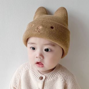 婴儿帽子秋冬季新生婴幼儿男童女宝宝针织毛线套头帽胎帽小月龄薄