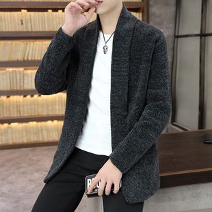2023春季新款男士毛衣中长款针织开衫韩版线帅气青年潮流风衣外套
