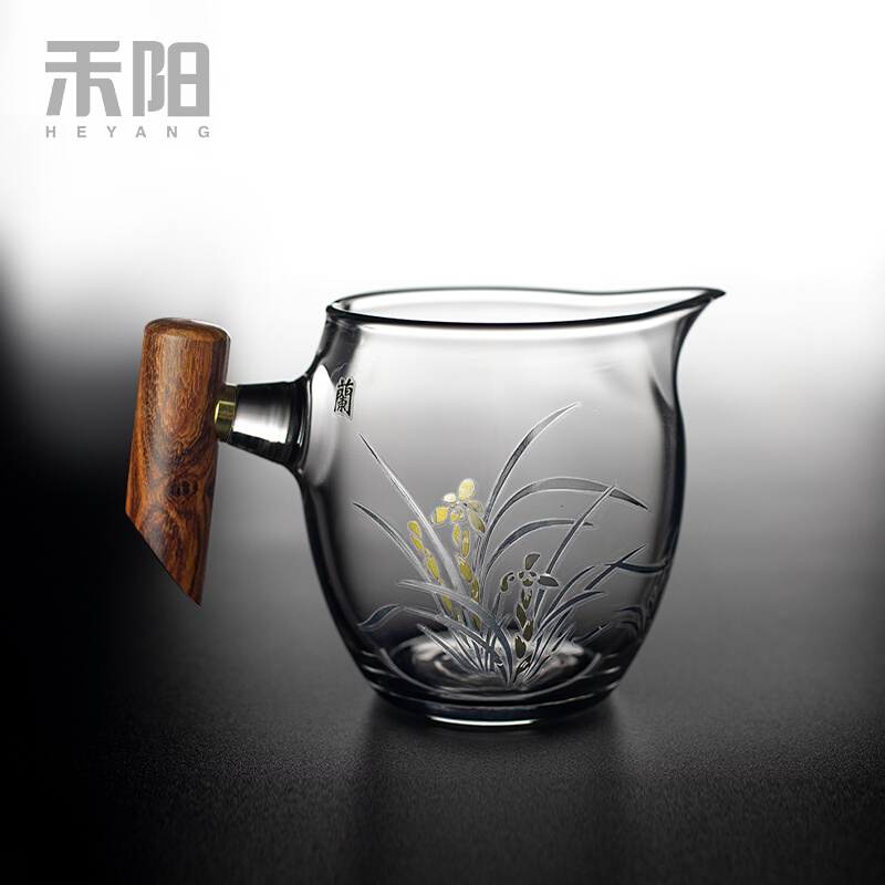 禾阳 木把公道杯加厚茶漏一体泡茶杯玻璃功夫茶过滤杯分装器公杯