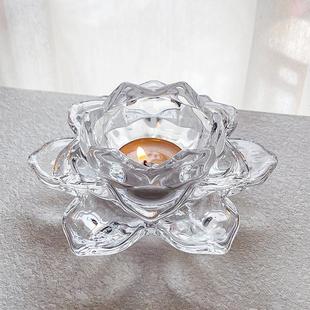 中式透明水晶玻璃莲花烛台蜡烛台莲花灯浪漫烛光家居饰品工艺摆件
