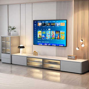 电视柜客厅家用实木落地柜现代简约新款电视背景墙柜岩板茶几组合