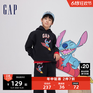 【史迪奇联名】Gap男女童2024春季卡通印花抓绒连帽卫衣870728