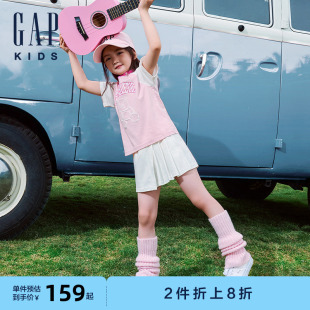 Gap女童2024夏季新款logo撞色松紧不对称百褶裙裤运动短裤545487