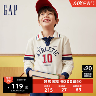 Gap男童2024春季新款logo数字撞色条polo衫儿童装长袖T恤890483