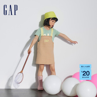 Gap女幼童2024春夏新款logo撞色彩牛仔背带裙儿童装连衣裙890327