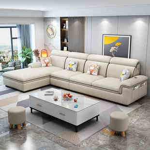 新款棉布艺沙发客厅小户型简约现代麻免洗科技布猫爪皮全实木沙发