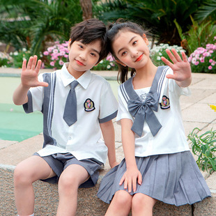小学生夏季学院风白衬衫校服短袖套装韩版JK一年级班服幼儿园园服