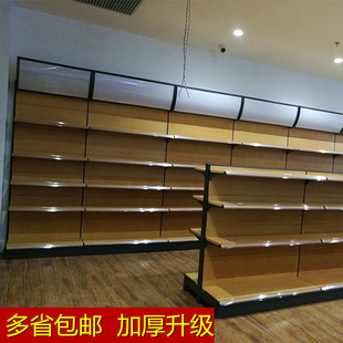 加厚超市货架展示架木纹便利店玩具文具母婴店单面靠墙双面置物架