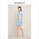 Goodland美地2024夏季新款立体提花短袖法式奶油蓝短袖针织连衣裙