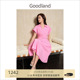 Goodland美地2024夏季新款粉色v领法式连衣裙长款
