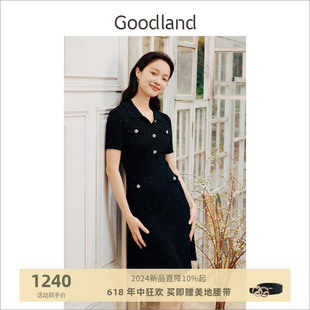 Goodland美地2024夏季新款黑色法式小香风针织连衣裙短款