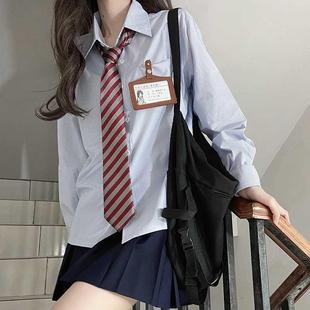 布丁熊原创jk衬衫女条纹衬衣上衣短袖长袖制服套装蓝色衬衫女夏季