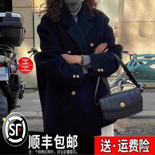 黑色短款西装呢子大衣女2024秋冬新款韩系小个子今年流行毛呢外套