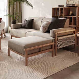 新中式小户型全实木沙发组合北欧现代简约家具客厅转角布艺沙发